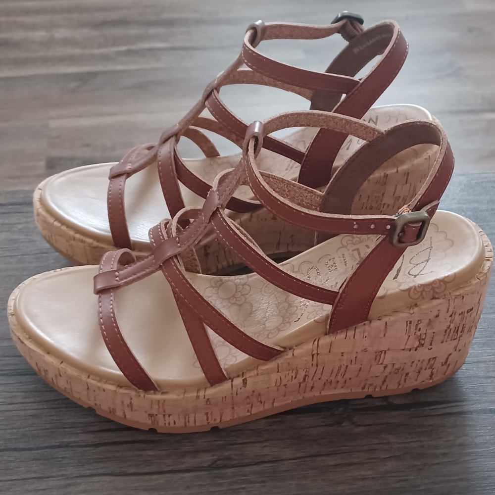 Brown Strappy Wedge Sandals